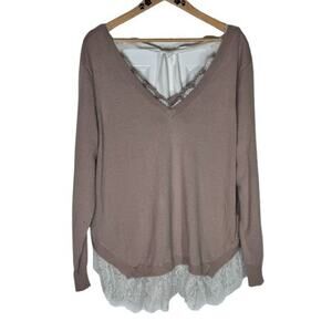 Divided H&M Women's XL Rose Lace-Trimmed  Romantic Tunic V-Neck Sweater XL